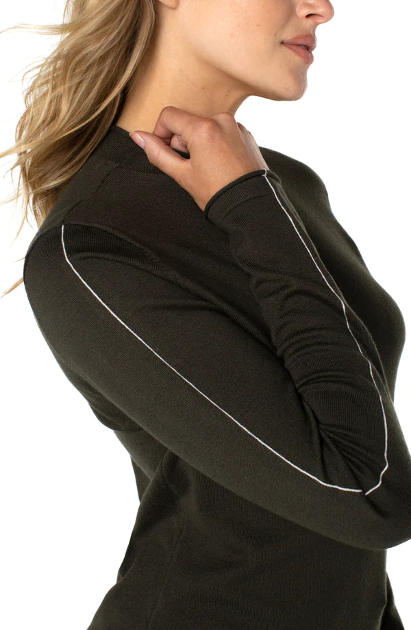 Liverpool Mock Neck Rolled Hem Long Sleeve Sweater Black