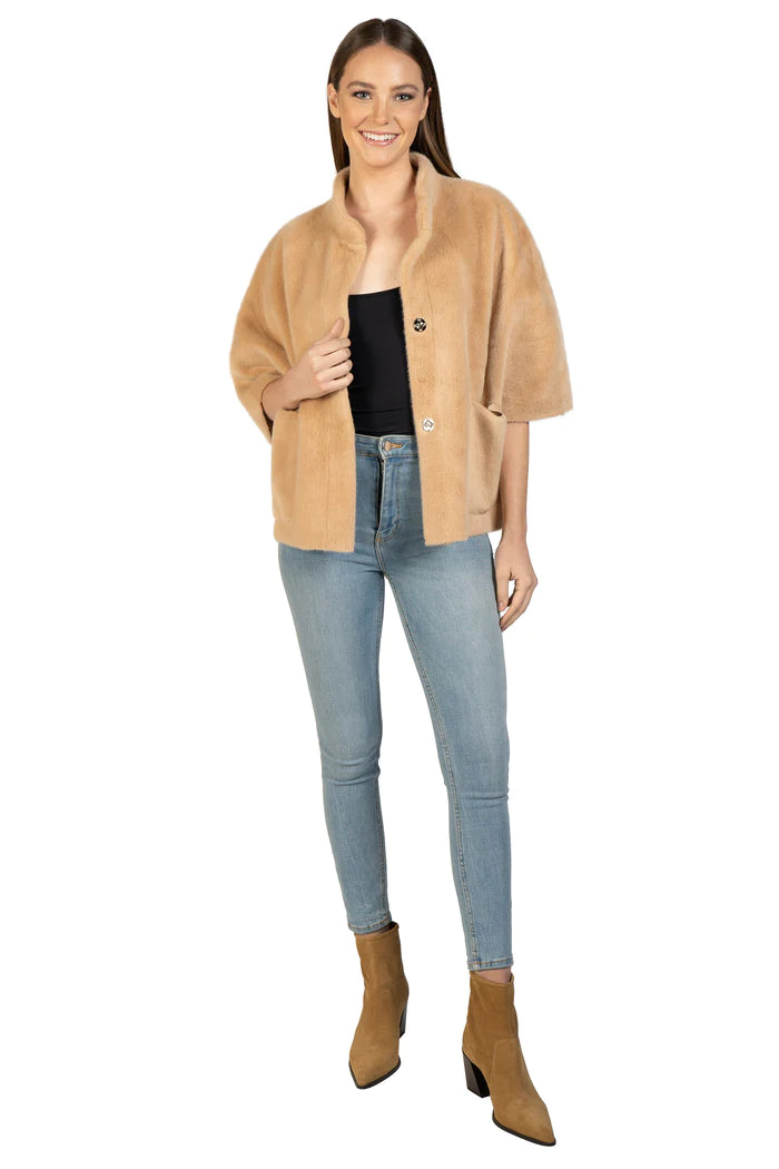 Love Token Violet Faux Fur Topper Camel