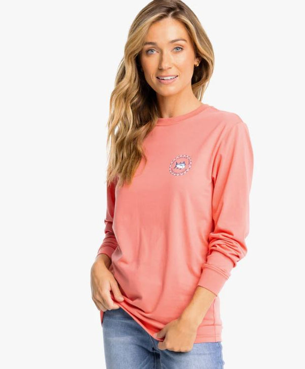 Southern Tide Long Sleeve Original Medallion Skipjack Tee Rouge Red