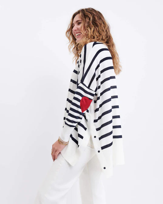 Mersea The Amour Sweater With Heart Patch- Striped navy