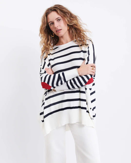 Mersea The Amour Sweater With Heart Patch- Striped navy