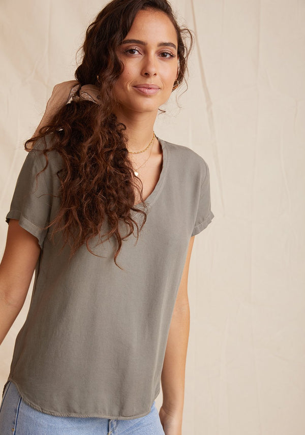 Bella Dahl V-Neck Short Sleeve Tee Soft Army