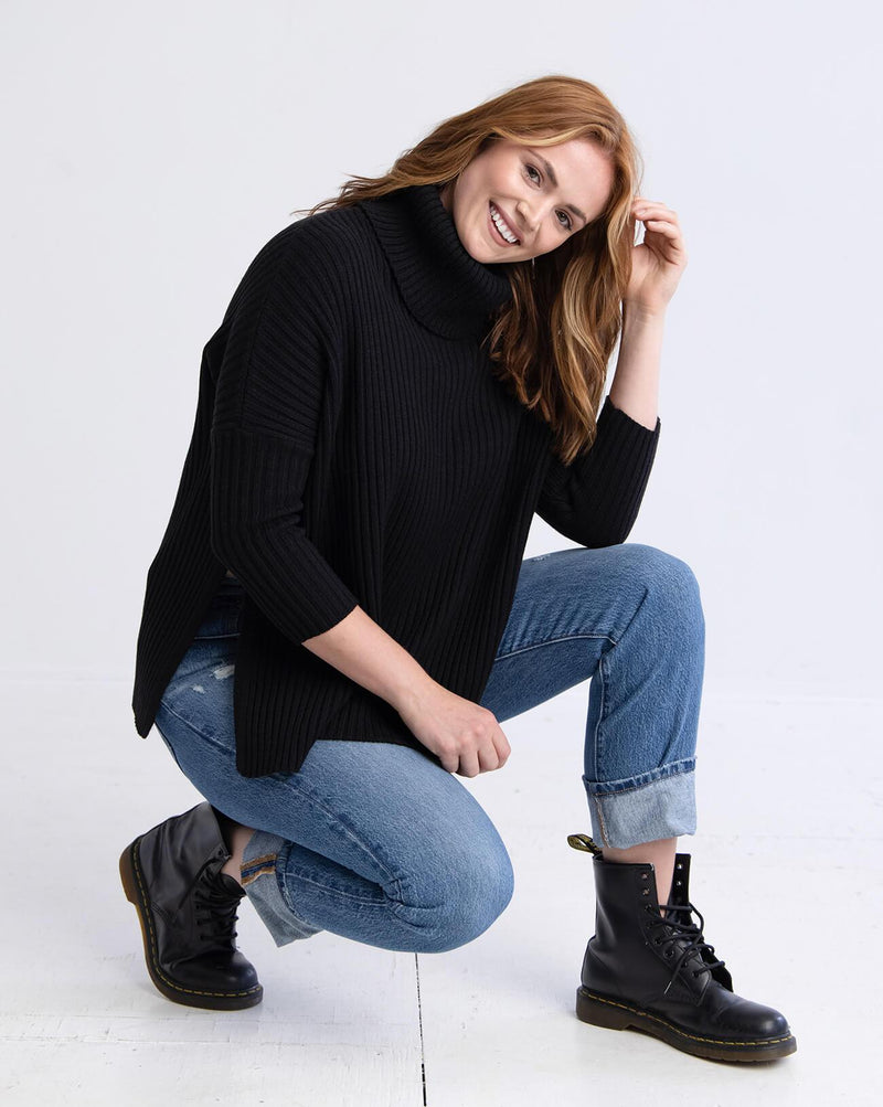Mersea New Yorker Ribbed Cowl Sweater Black Dan s Southern Prep