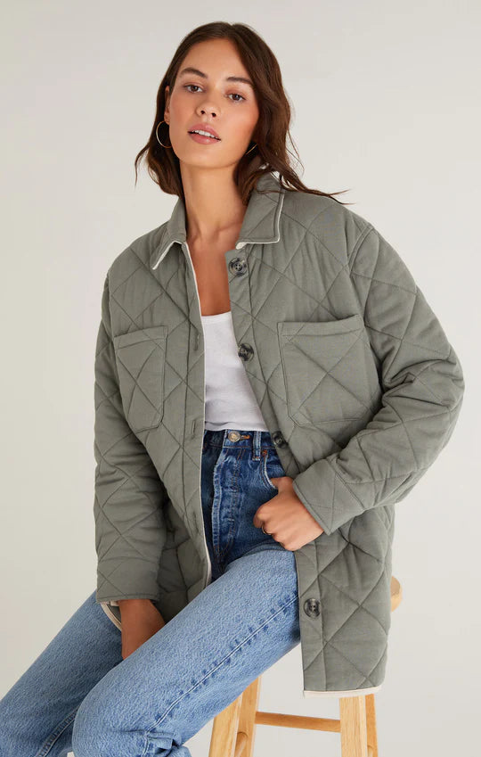 Z Supply Maya Quilted Shacket Ash Green
