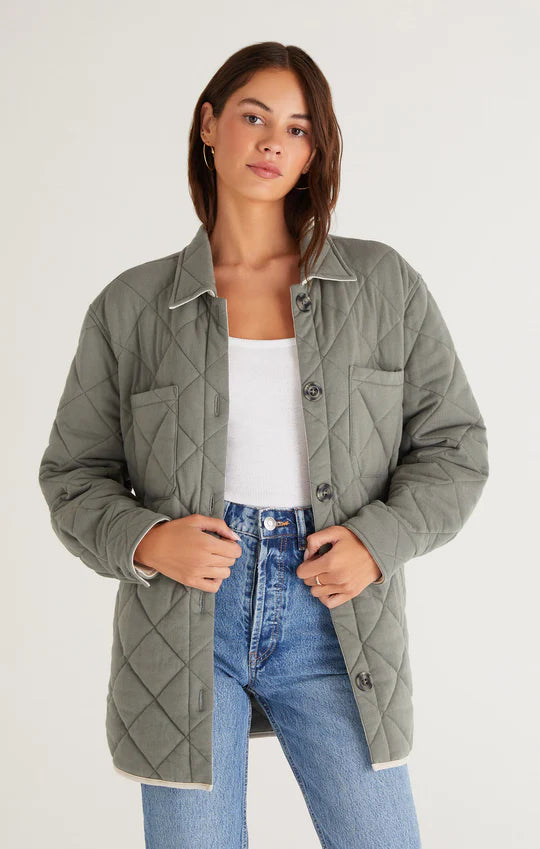 Z Supply Maya Quilted Shacket Ash Green