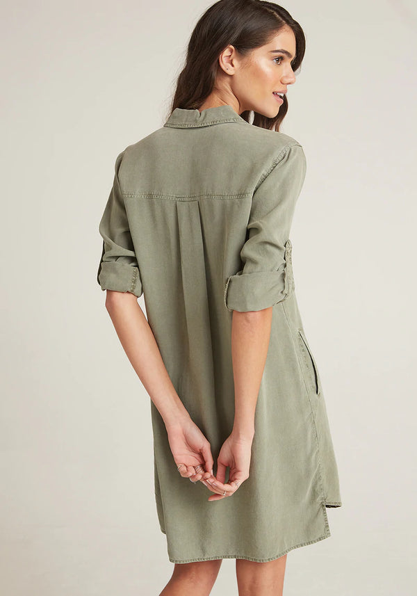 Bella Dahl A-Line Rolled Tab Sleeve Dress - Soft Army