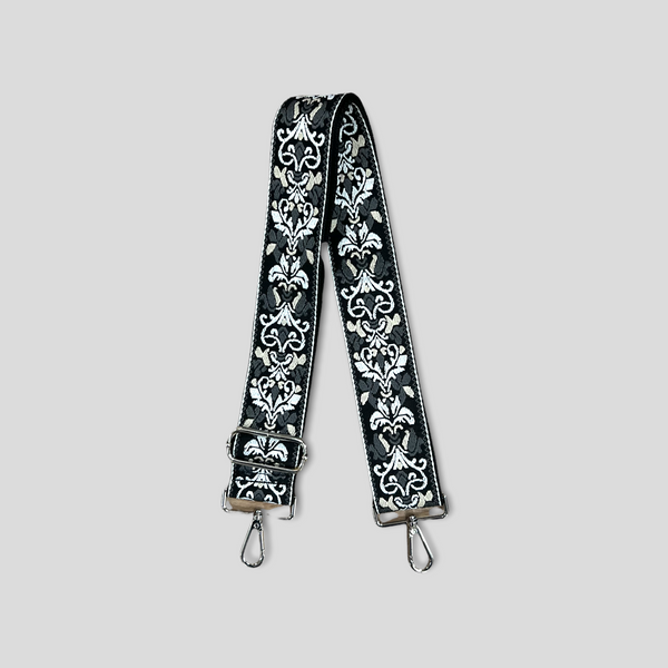 Ahdorned Floral Embroidered Adjustable Strap -  Grey/Silver with Gold Hardware