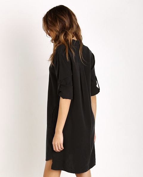 Bella Dahl A-Line Rolled Tab Sleeve Dress - Vintage Black