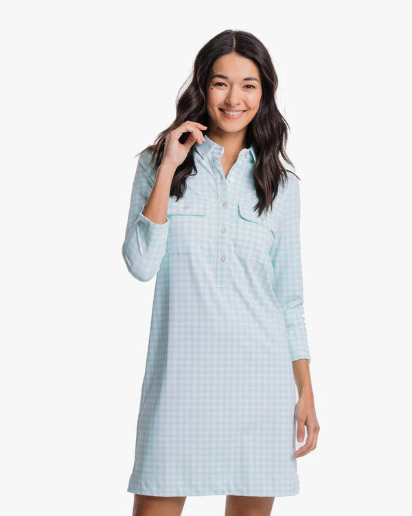 Southern Tide Jessica Gingham Performance Dress Baltic Teal