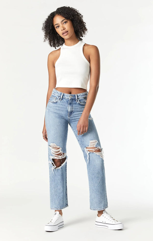 Mavi Barcelona Wide Leg Jeans High Rise Mid Ripped True Blue