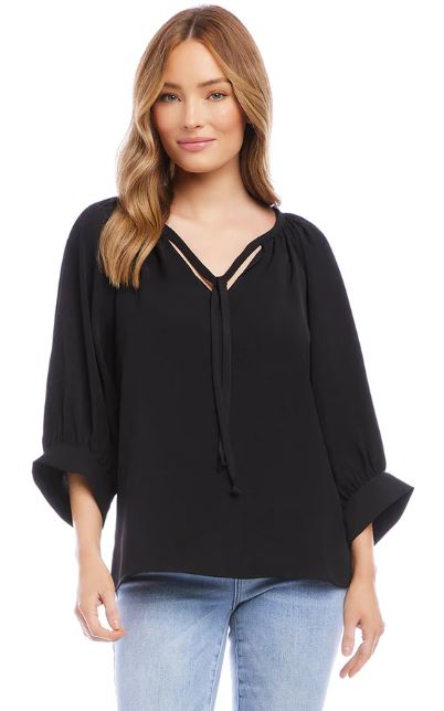 Karen Kane Blouson Tie Sleeve Top Black