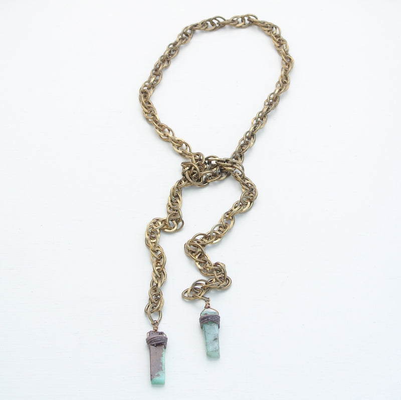 Canoe Peruvian Opal and Antique Gold Rope Chain