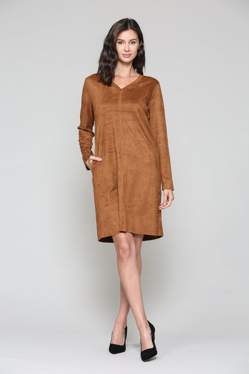 Joh Aurora Suede V-Neck Dress Caramel / S Joh Aurora Suede V-Neck Dress Caramel / S