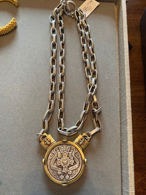 French Kande Double Strand Lyon Chain With Penser Silver Medallion