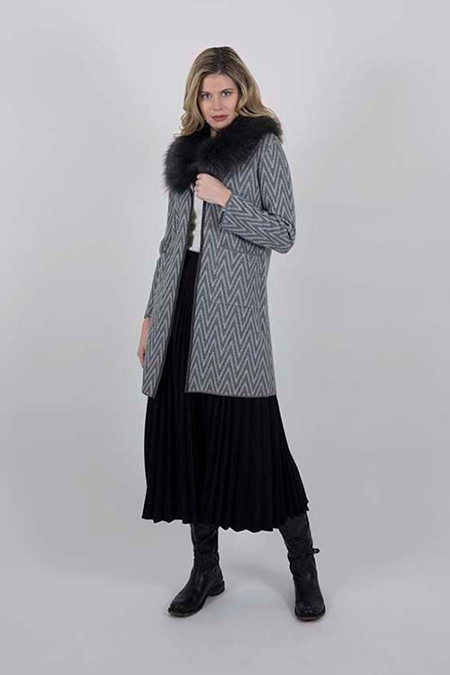 OST DUCHESS CHEVERON COAT REMOVABLE FAUZ COLLAR – DOUBLE SIDED