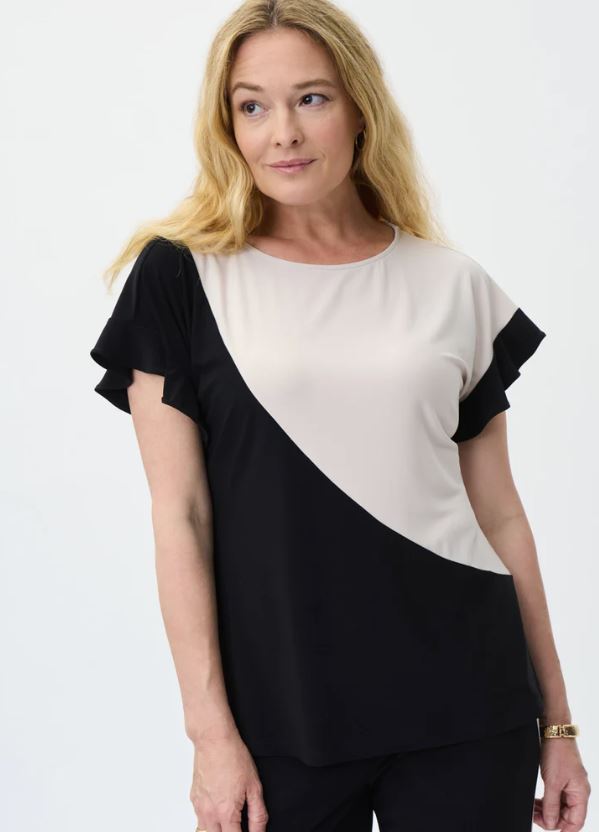 Joseph Ribkoff Contrast Top #231063 Black/Moonstone