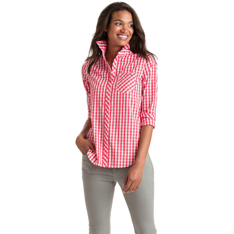 Vineyard Vines Relaxed Seabreeze Gingham Pocket Button Up Coral