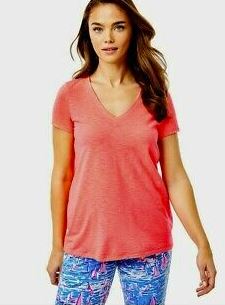 Lilly Pulitzer Etta V-Neck Top Coral Spritz