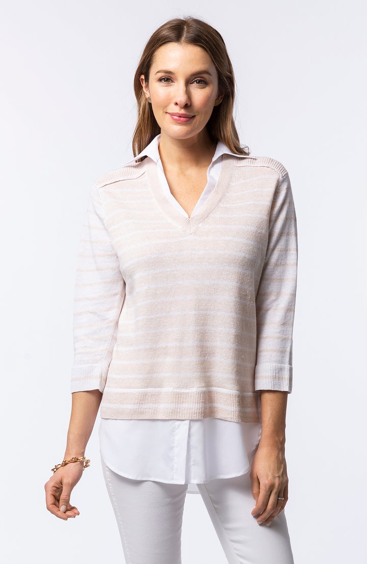 Tyler Boe Striped Twofer Sweater Straw