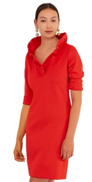 Gretchen Scott Ruffneck Jersey Dress Solid Crimson