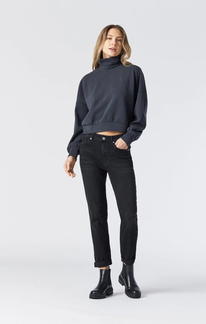 Mavi Kathleen High Rise Boyfriend Jean Black Feather Blue 28" Length