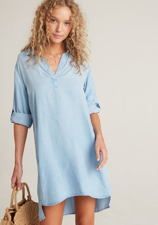 Bella Dahl A-Line Rolled Tab Sleeve Dress - Sunbleach Wash