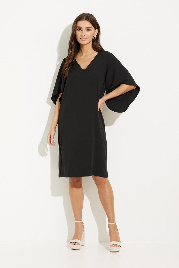 Joseph Ribkoff Draped Sleeves Shift Dress Style 231203 Black