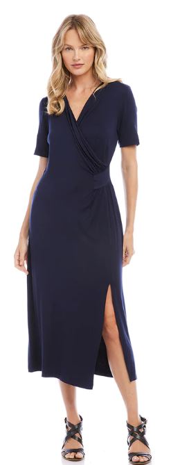 Karen Kane Faux Wrap Midi Dress Navy