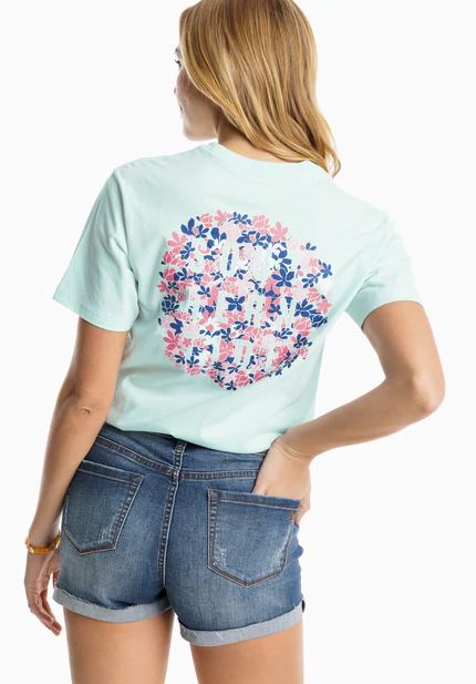 Southern Tide Short Sleeve Flower Camo Tee Turquoise Mist