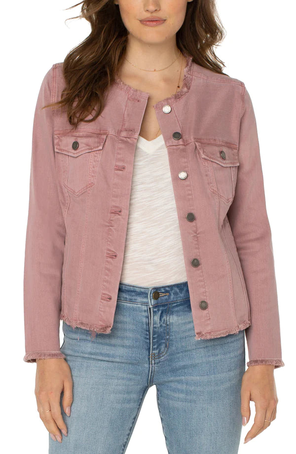 Liverpool Classic Jean Jacket with Fray Hem Aster Mauve