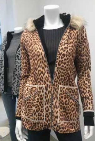 OST Cheetah Printed Double Sided Parka With Removable Hood Chestnut
