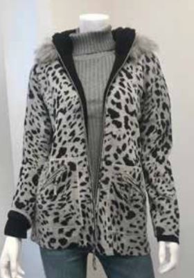OST Cheetah Printed Double Sided Parka With Removable Hood Charcoal