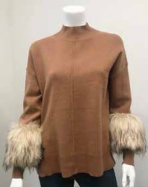 OST Relaxed Sweater with Faux Fur Sleeve Chestnut