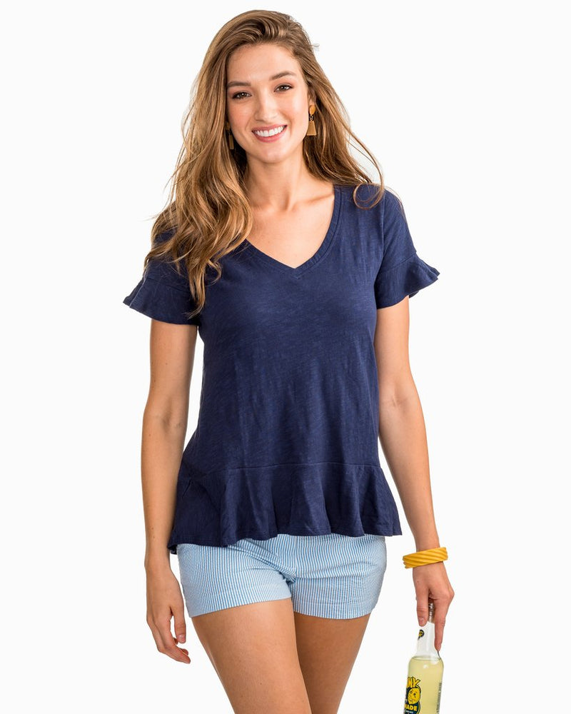 Southern Tide Gemma Peplum Top - Nautical Navy