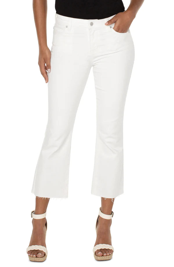 Liverpool Hannah Crop Flare with Cut Hem Bone White