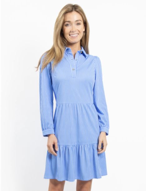 Jude Connally Henley Dress Thin Stripe Periwinkle