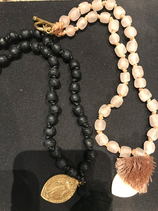 Virtue Short Knotted Seaglass With Tassel & Mary
