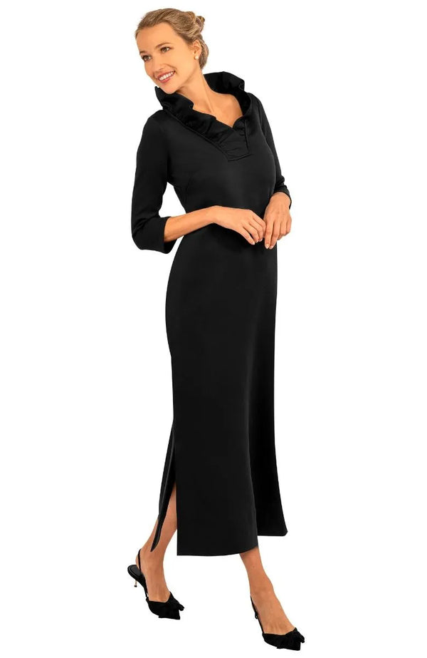 Gretchen Scott Ruffneck Maxi Dress Solid Black