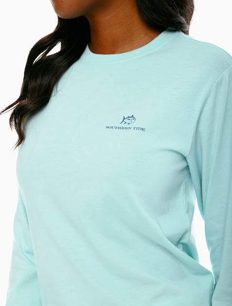 Southern Tide Off-Road Long Sleeve Sunset Heather T-shirt Turquoise Sea