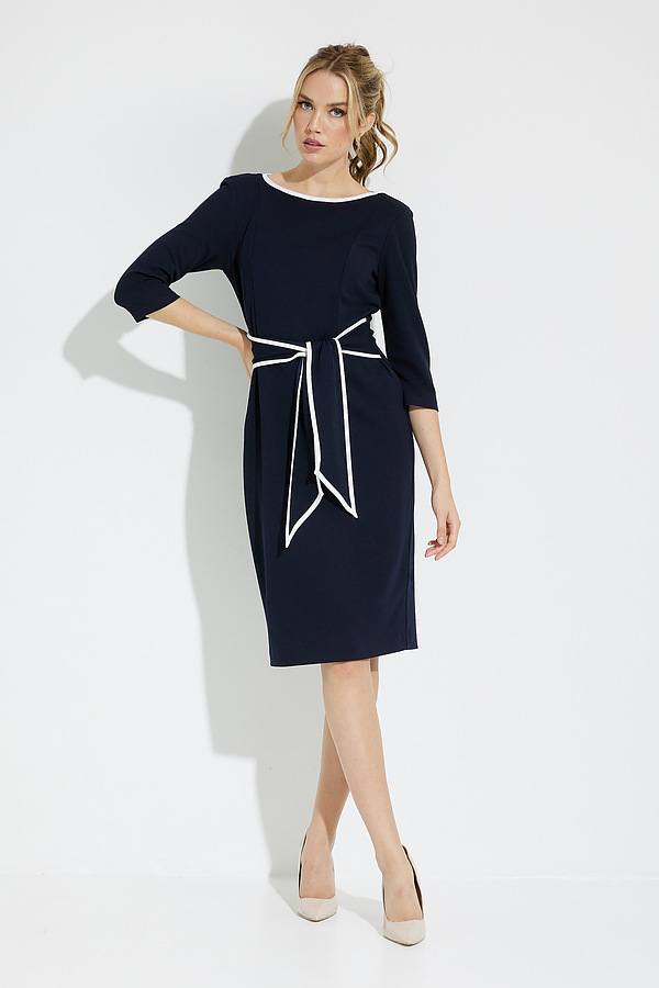 Joseph Ribkoff Contrast Trim Dress Style 221210 Midnight Blue/Off-White