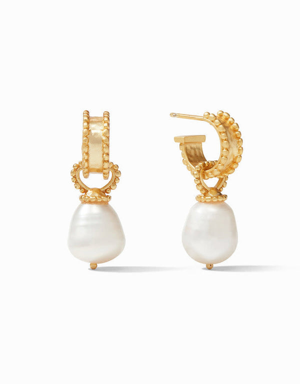 Julie Vos Marbella Pearl Hoop & Charm Earring Gold Freshwater Pearl