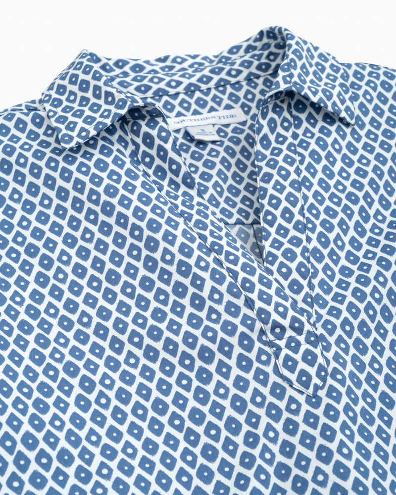 Southern Tide Kamryn Ikat Printed brrr Intercoastal Shirt Dress Seven Seas Blue