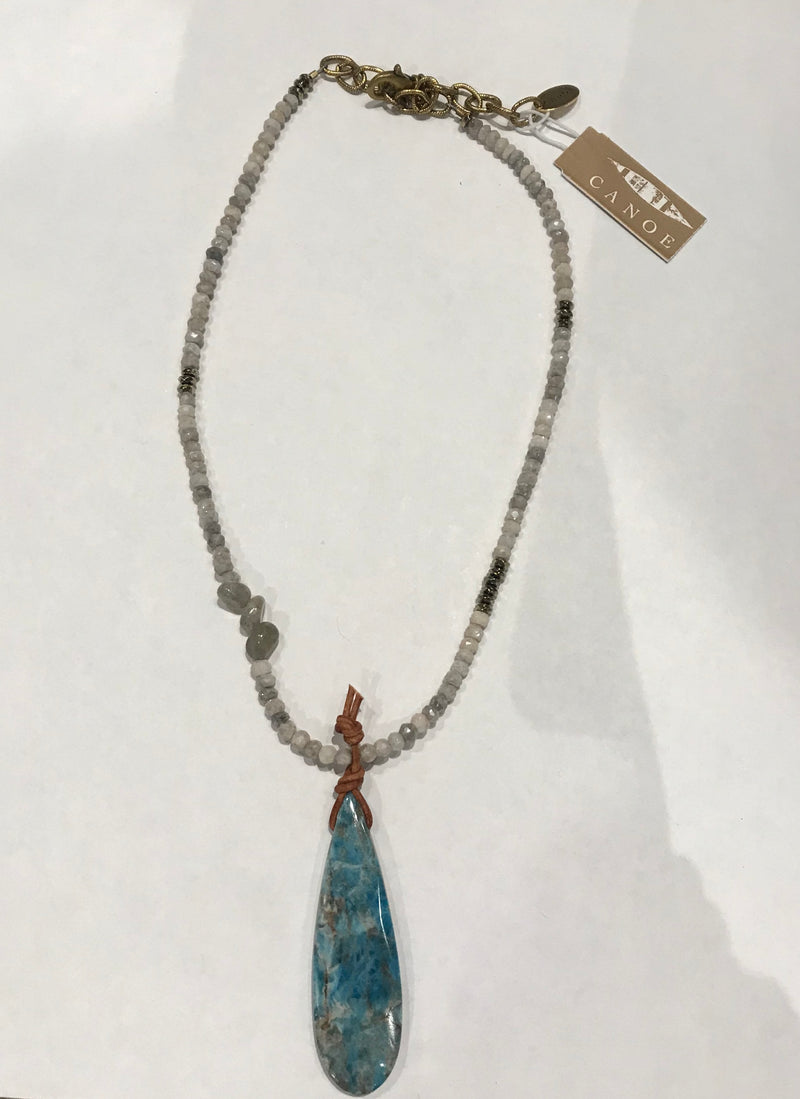 Canoe Apatite Drop On White Crystal & Hematite