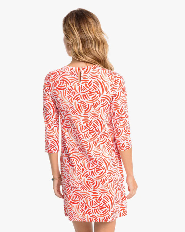 Southern Tide Leira Watercolor Whirl Printed Performance Dress Flamingo Pink