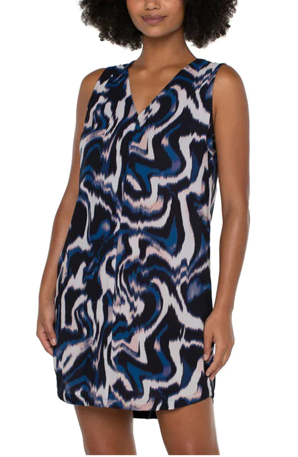 Liverpool Sleeveless Double V-Neck Woven Dress Floating Ink