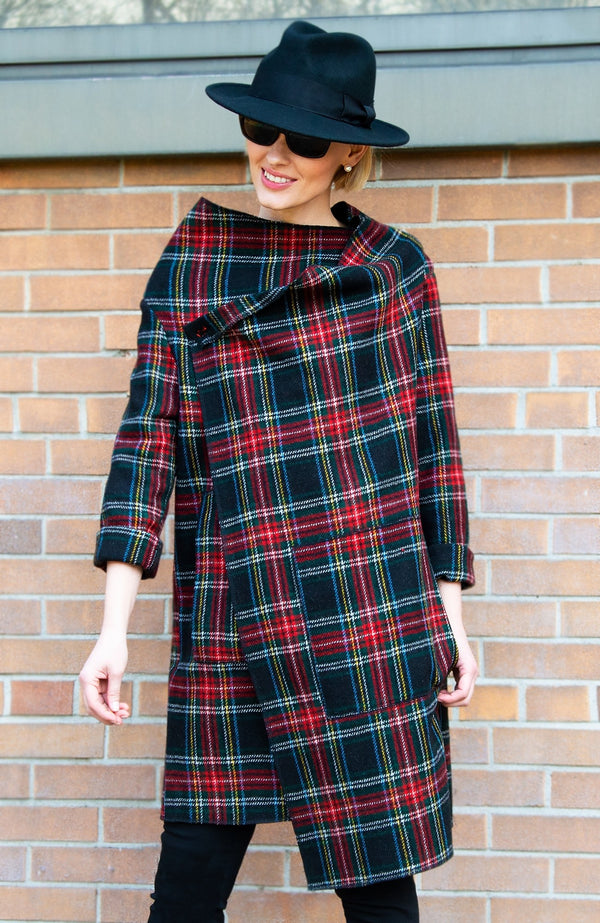 Gretchen Scott Plaid Wrap Coat with Shawl Collar Duke of York Black