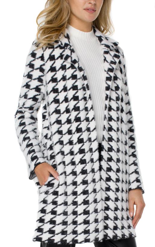 Liverpool Open Front Cardigan Sweater Black White Houndstooth