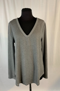 Dylan Rib Knit L/S Deep V-Neck Grey