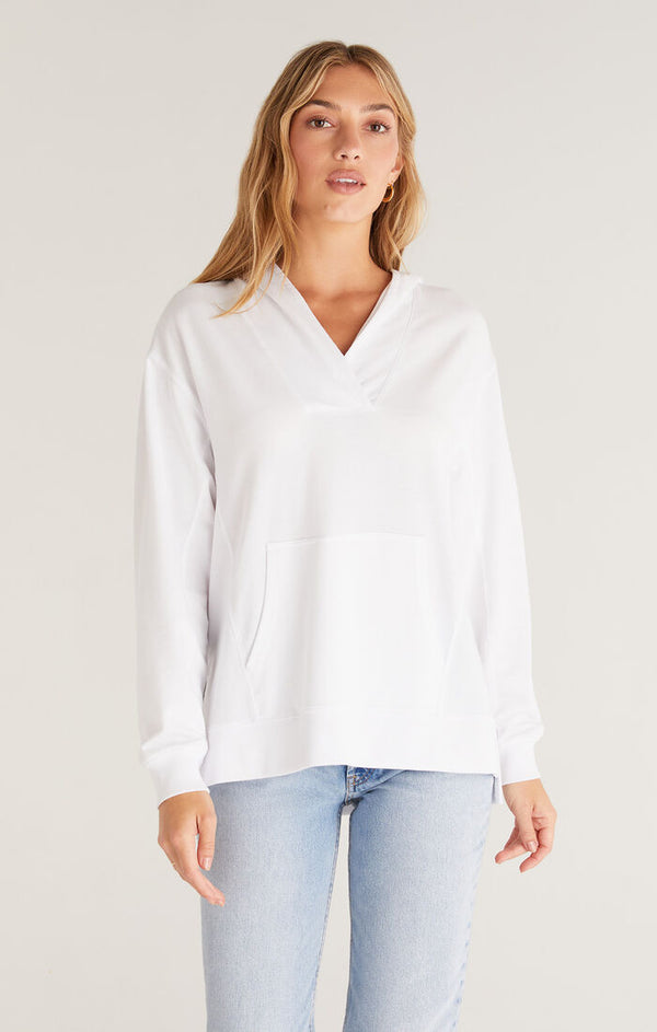 Z Supply V-Neck Hoodie Weekender White