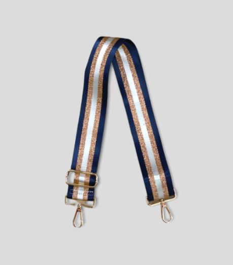 Ahdorned Striped Strap - Navy/Gold/White with Gold Hardware